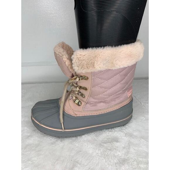 London Fog Girls Size 4 Insulated Winter Duck Boots Pink & Gray Faux Fur Lining - Picture 7 of 8